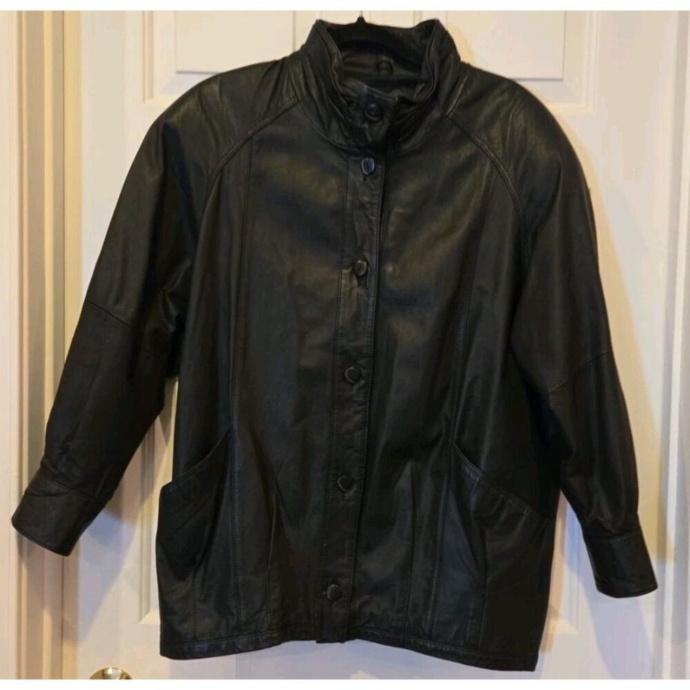 Pelle New York Milano Leather Jacket Size Medium‎ Mens Vintage Button Up EUC